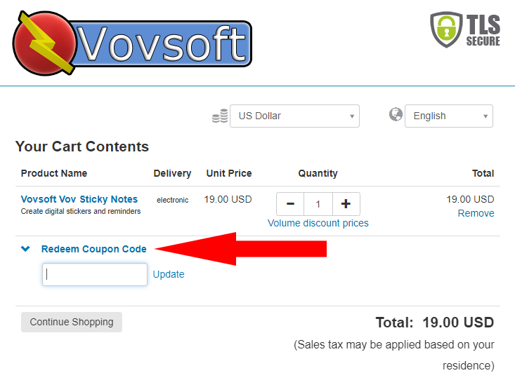How to apply a coupon code vovsoft